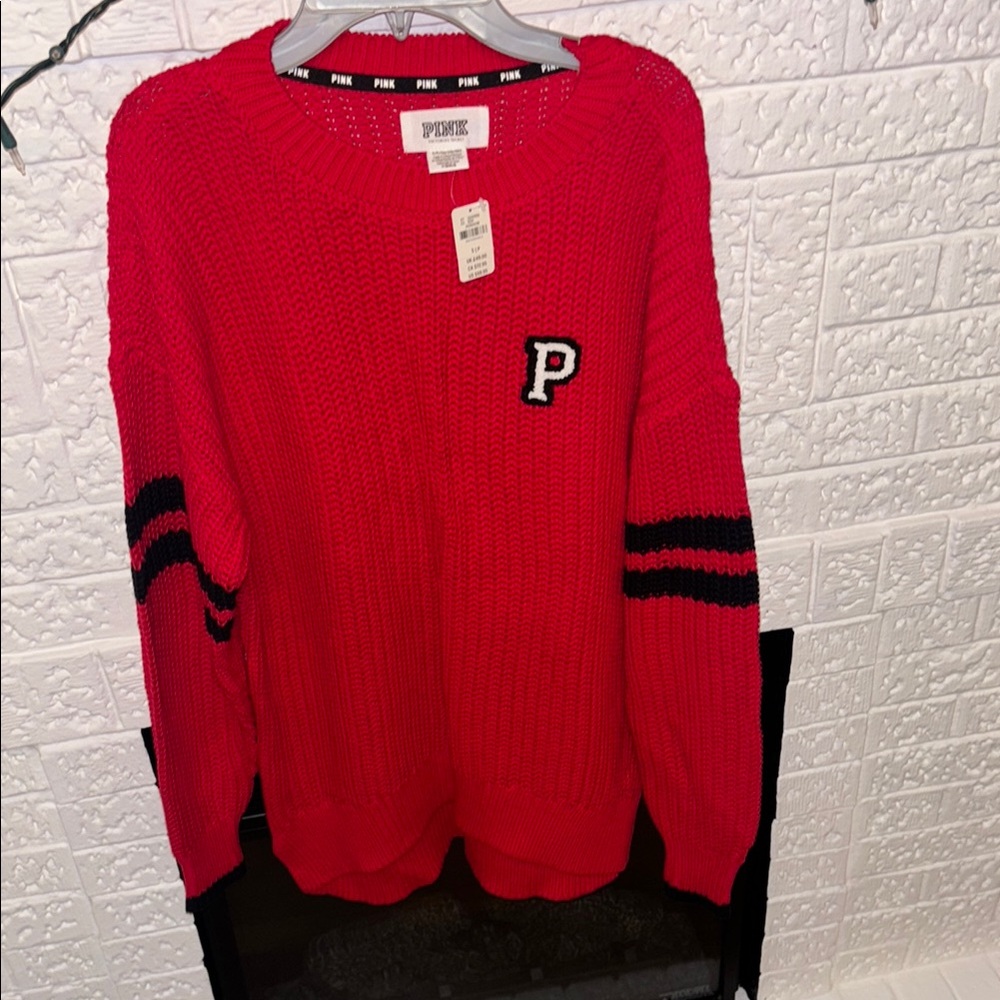 PINK Victoria's Secret Red and Black Crewneck Sweater Brand New W Tags
